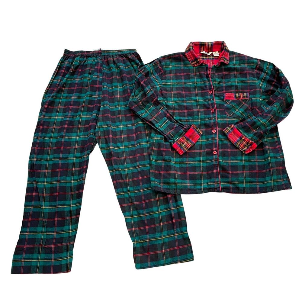 VTG Northwest Blue Green Red Plaid Flannel Pajama Set, Classic Holiday, Cozy, M